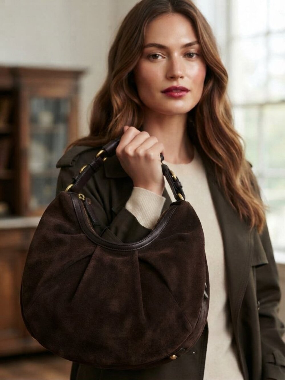 Banana Republic Chocolate Brown Suede Leather Slouchy Hobo Shoulder Western Bag